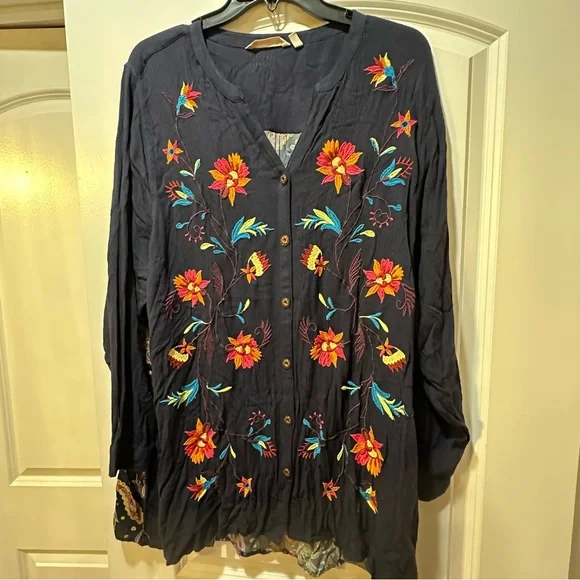 Soft Surroundings Button Up Long Sleeve Womens Size 1X Floral Blouse - Picture 2 of 9